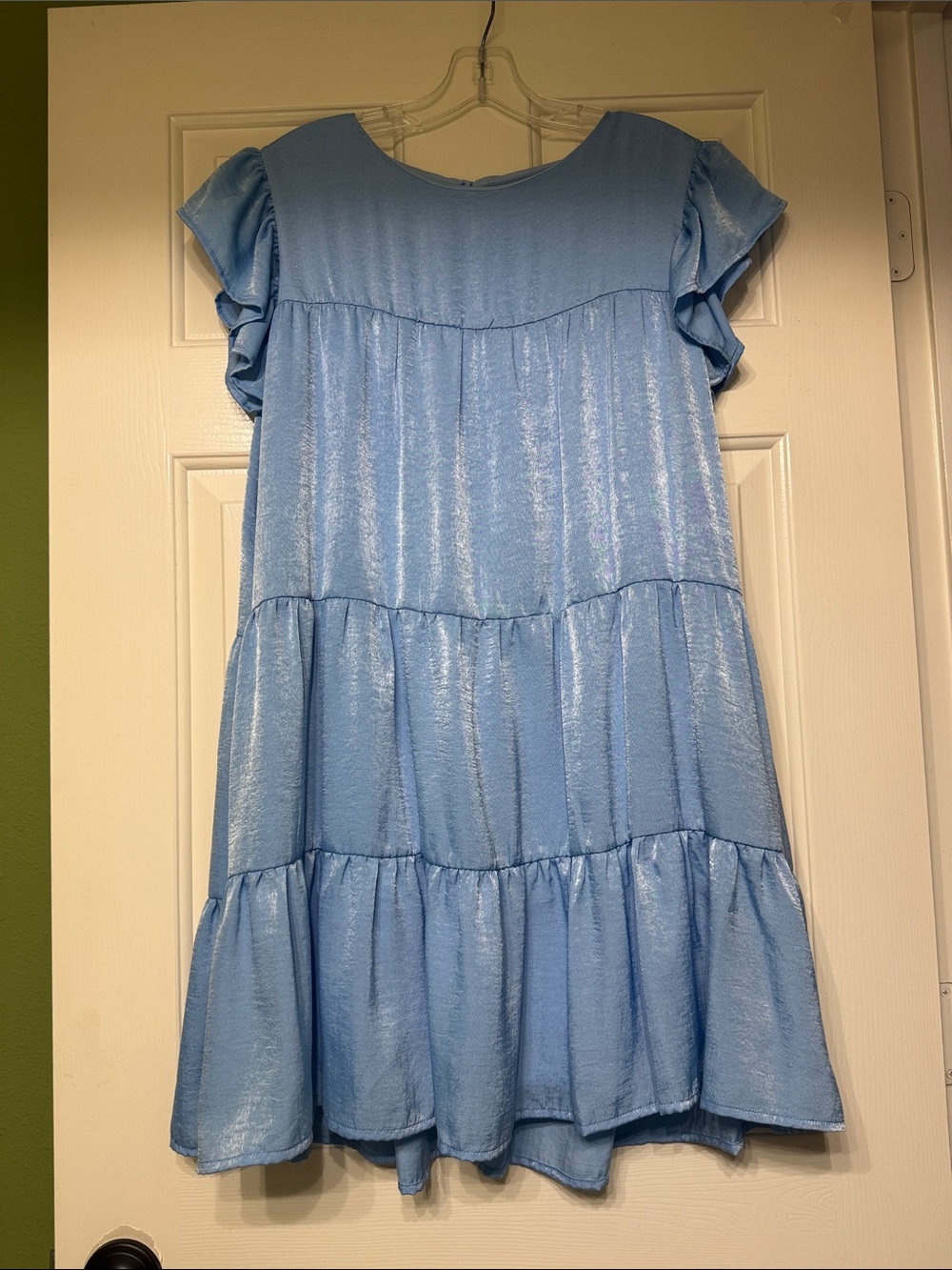 Altar'd State Girls' Shimmery Light Blue Tiered Dress